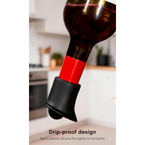 4pcs Black Wine Stopper，Red Wine Saver for Red Wine, Baijiu and Champagne with Filtration Pouring Function
