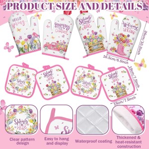 12 Pcs Spring Kitchen Towels Pot Holders and Oven Mitts Set 4 Tulip Dish Towels 4 Flower Oven Mitts 4 Floral Plant Potholders for Xmas Dish Baking Decorative