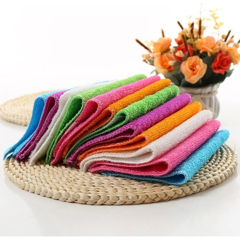 Natural Bamboo Fiber Small Dishcloths 6-Pack Reuseable Cleaning Cloths Quick Dry Easy to Clean Kitchen Dish Towel,Double-Layer Thickened Design, Absorbent, Washable, Long-Lasting，9 x 7 Inches