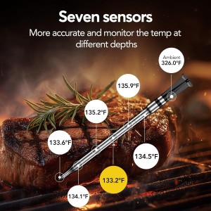 Smart WiFi Wireless Meat Thermometer, Sub-1G Long Range 1000FT, 7 NIST Certified Sensors in 1 Thin Probe ±0.5℉ Accuracy, Standalone Base with Large LED Screen for BBQ Grill Smoker Oven-Black