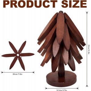 Wooden Tree Trivets for Hot Dishes, Foldable Kitchen Wooden Trivet for Pan, Pot, Bowl, Teapot, Hot Pot Holder, 5 Walnut Wood + 1 Stand stored Like a Christmas Tree (Walnut)