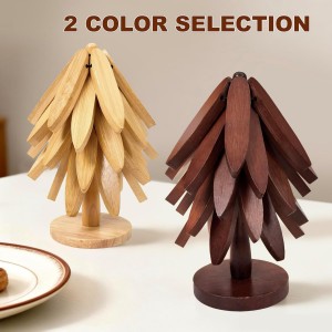 Wooden Tree Trivets for Hot Dishes, Foldable Kitchen Wooden Trivet for Pan, Pot, Bowl, Teapot, Hot Pot Holder, 5 Walnut Wood + 1 Stand stored Like a Christmas Tree (Walnut)