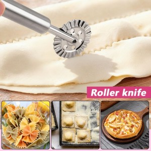 6 Pcs Ravioli Mold Set, Heart-Shaped Ravioli Maker​, Dumpling Press​, Wooden Rolling Pin​, Rolling Cutter, Dough Cutter​, Filling Spoon, for Home and Restaurant (COLOR:Pink)