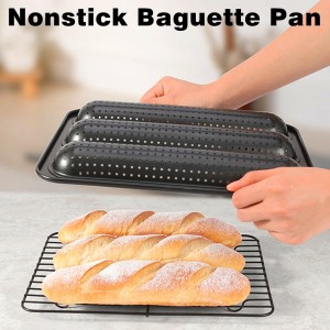 Perforated Baguette Pan 13-Inch 3 Wave Loaves Non-Stick Ultra-Ventilate French Bread, Hot Dog Buns, Sourdough, Italian Bread Tray 2.4-Inch Channel for Oven Baking 12.8
