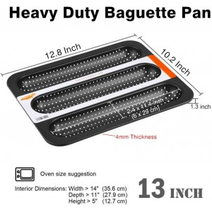 Perforated Baguette Pan 13-Inch 3 Wave Loaves Non-Stick Ultra-Ventilate French Bread, Hot Dog Buns, Sourdough, Italian Bread Tray 2.4-Inch Channel for Oven Baking 12.8