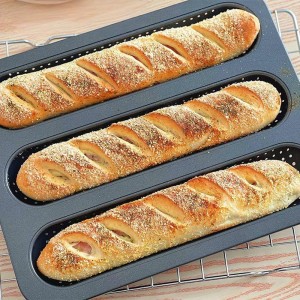 Perforated Baguette Pan 13-Inch 3 Wave Loaves Non-Stick Ultra-Ventilate French Bread, Hot Dog Buns, Sourdough, Italian Bread Tray 2.4-Inch Channel for Oven Baking 12.8