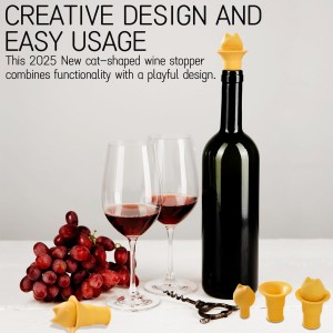 2025 New Cat Shaped Wine Stopper & Pourer | 2 Sets Reusable Silicone Seal Caps for Wine Bottles | Keep Beverage Fresh Kitchen Bars