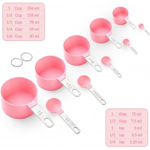 Measuring Cups and Spoons Set, 10 Pieces Stackable Measure Tools with Stainless Steel Handles, Kitchen Gadgets for Cooking & Baking (Pink)