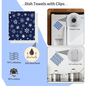 Swedish Dishcloths for Kitchen 8 Pack, Dish Towels with Clips Super Absorbent Cellulose Dish Cloths, Non-Scratch Reusable Paper Towels Washable, No Odor, Biodegradable, Dishwasher Safe