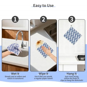 Swedish Dishcloths for Kitchen 8 Pack, Dish Towels with Clips Super Absorbent Cellulose Dish Cloths, Non-Scratch Reusable Paper Towels Washable, No Odor, Biodegradable, Dishwasher Safe