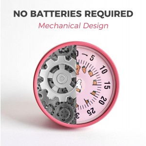 Kitchen Timer, Kitchen Countdown Cooking Reminder No Battery Required Magnetic Time Management Timer, Pink
