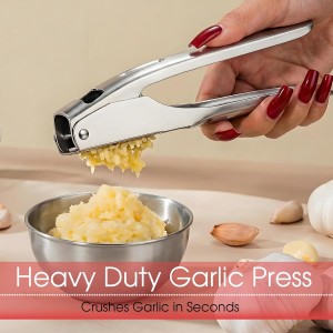 Garlic Press Heavy Duty Mincer and Peeler Set, Rust Proof 304 Stainless Steel Garlic Crusher, Easy-Squeeze Nut Ginger Chopper, Dishwasher Safe Kitchen Gadget