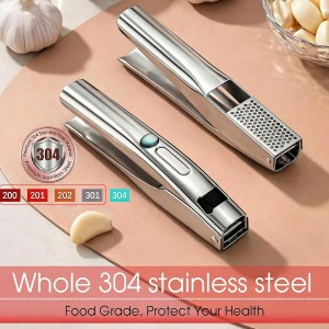 Garlic Press Heavy Duty Mincer and Peeler Set, Rust Proof 304 Stainless Steel Garlic Crusher, Easy-Squeeze Nut Ginger Chopper, Dishwasher Safe Kitchen Gadget