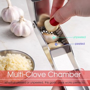 Garlic Press Heavy Duty Mincer and Peeler Set, Rust Proof 304 Stainless Steel Garlic Crusher, Easy-Squeeze Nut Ginger Chopper, Dishwasher Safe Kitchen Gadget