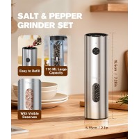 Ringco Electric Salt and Pepper Grinder Set with Charging Base, Rechargeable Salt and Pepper Mill with Adjustable Coarseness, LED Light, 110ml Large Capacity for Kitchen, Outdoors, Gifts for Women