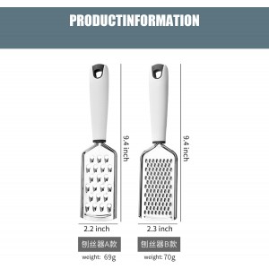 Zester Grater Set of 2, Kitchen Grater Zester Tool for Cheese,Lemon,Nutmeg, Chocolate, Fruits,Vegetables,Zucchini, Carrot, Apple, Cabbage (thick shreds&thin shreds)