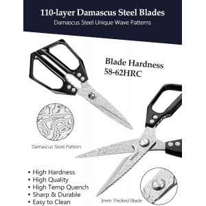 XINZUO Sharp Kitchen Scissors with Black Handle,110 Layers Damascus Steel Multipurpose Heavy Duty Kitchen Shears for Poultry/Vegetables/Fish/Nuts