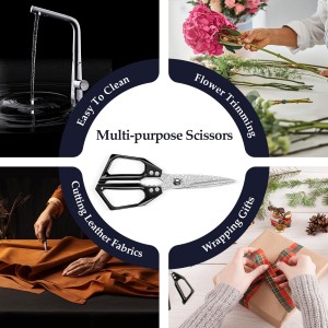 XINZUO Sharp Kitchen Scissors with Black Handle,110 Layers Damascus Steel Multipurpose Heavy Duty Kitchen Shears for Poultry/Vegetables/Fish/Nuts