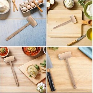 Double-sided Meat Tenderizer Mallet with Wood Handle Aluminum Alloy Beech Construction Textured and Smooth Sides for Tenderizing and Flattening Beef Chicken Pork Versatile Kitchen
