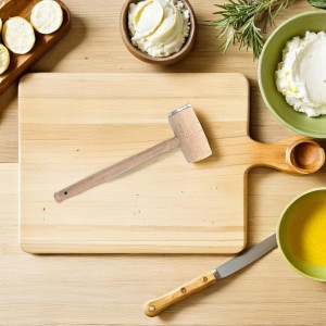 Double-sided Meat Tenderizer Mallet with Wood Handle Aluminum Alloy Beech Construction Textured and Smooth Sides for Tenderizing and Flattening Beef Chicken Pork Versatile Kitchen