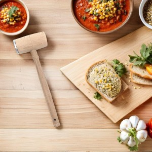 Double-sided Meat Tenderizer Mallet with Wood Handle Aluminum Alloy Beech Construction Textured and Smooth Sides for Tenderizing and Flattening Beef Chicken Pork Versatile Kitchen