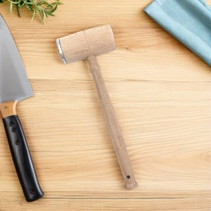 Double-sided Meat Tenderizer Mallet with Wood Handle Aluminum Alloy Beech Construction Textured and Smooth Sides for Tenderizing and Flattening Beef Chicken Pork Versatile Kitchen