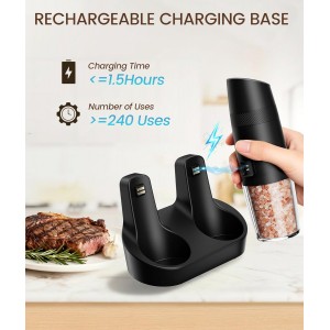 Ringco Gravity Electric Salt and Pepper Grinder Set with Charging Base, Automatic Gravity Salt and Pepper Mill with Adjustable Coarseness, LED Light, 135ml Large Capacity, Gifts for Women