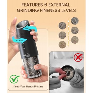 Ringco Gravity Electric Salt and Pepper Grinder Set with Charging Base, Automatic Gravity Salt and Pepper Mill with Adjustable Coarseness, LED Light, 135ml Large Capacity, Gifts for Women