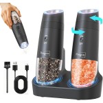 Ringco Gravity Electric Salt and Pepper Grinder Set with Charging Base, Automatic Gravity Salt and Pepper Mill with Adjustable Coarseness, LED Light, 135ml Large Capacity, Gifts for Women