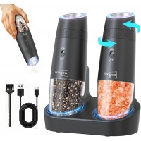 Ringco Gravity Electric Salt and Pepper Grinder Set with Charging Base, Automatic Gravity Salt and Pepper Mill with Adjustable Coarseness, LED Light, 135ml Large Capacity, Gifts for Women