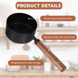 8-Piece Food-Grade Measuring Cups and Spoons Set, Nonstick Black Kitchen Measure Set with Non-Slip Wooden Handle, Engraved US & Metric Markings for Cooking & Baking