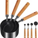 8-Piece Food-Grade Measuring Cups and Spoons Set, Nonstick Black Kitchen Measure Set with Non-Slip Wooden Handle, Engraved US & Metric Markings for Cooking & Baking