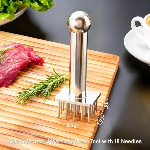 Stainless Steel Meat Tenderizer Tool with 18 Needles - No Spring Design, Dishwasher Safe for Steak, Chicken, Pork, and Beef