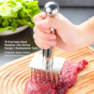 Stainless Steel Meat Tenderizer Tool with 18 Needles - No Spring Design, Dishwasher Safe for Steak, Chicken, Pork, and Beef