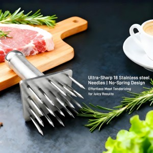 Stainless Steel Meat Tenderizer Tool with 18 Needles - No Spring Design, Dishwasher Safe for Steak, Chicken, Pork, and Beef
