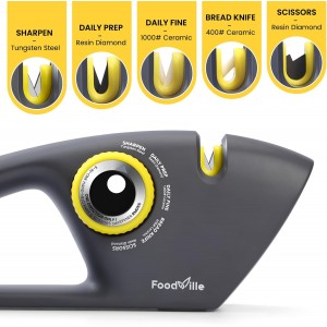 5 in 1 Knife Sharpener with 5 Stages including Tungsten, Diamond, Ceramic for Scissors and All Kinds of Kitchen Knives with Straight and Serrated Blades