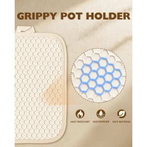 Slohif Silcone Flower Pot Holders for Kitchen - 100% Cotton Beige Cute Retro Oven Potholders with Pockets, Heat Resistant Square Thick Hot Pads, House New Home Baking Baker Gifts,2pack