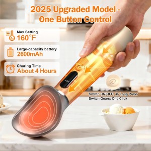 Heated Ice Cream Scoop - 3-Speed Electric Warming Scooper, Rechargeable USB-C Fast Charge with LED Display, IP67 Waterproof Head for Hard Ice Cream/Gelato, Easy to Clean