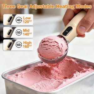 Heated Ice Cream Scoop - 3-Speed Electric Warming Scooper, Rechargeable USB-C Fast Charge with LED Display, IP67 Waterproof Head for Hard Ice Cream/Gelato, Easy to Clean