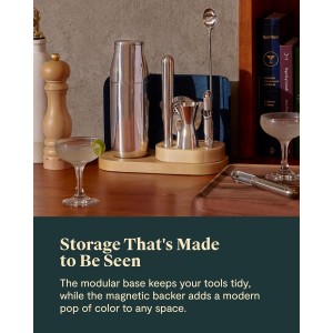 Caraway 9-Piece Complete Bar Set - Cocktail Shaker, Jigger, Muddler, Wine Key, Strainer, Bar Spoon, Storage Organizer, Magnetic Backer - Bartender Accessories - Tools for Home Bartending - Gray