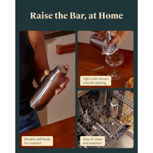 Caraway 9-Piece Complete Bar Set - Cocktail Shaker, Jigger, Muddler, Wine Key, Strainer, Bar Spoon, Storage Organizer, Magnetic Backer - Bartender Accessories - Tools for Home Bartending - Gray