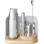 Caraway 9-Piece Complete Bar Set - Cocktail Shaker, Jigger, Muddler, Wine Key, Strainer, Bar Spoon, Storage Organizer, Magnetic Backer - Bartender Accessories - Tools for Home Bartending - Gray