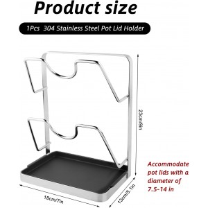 304 Stainless Steel Pot Lid Holder Spoon Rest,2 Tier Multifunctional Lid Organizer Rack with Detachable Drip Tray for Stove Top, Countertop Cabinet Storage While Cooking