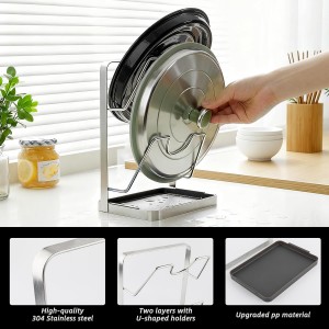 304 Stainless Steel Pot Lid Holder Spoon Rest,2 Tier Multifunctional Lid Organizer Rack with Detachable Drip Tray for Stove Top, Countertop Cabinet Storage While Cooking