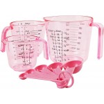 Pink Plastic Measuring cup Measuring spoon Set: 3 Stackable Liquid Measuring Cups 150/300/600ml and 5 Spoons 1.25-15ml, Used to Create Pink Kitchen Themes, Baking, Cooking