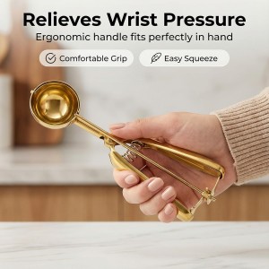 Gold Ice cream spoon,3Pcs Cookie Scoop Set,Stainless steel ice cream scoop with trigger release,Tablespoons,dough scoop,3 Sizes (S/M/L)