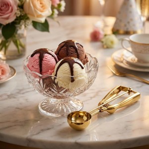 Gold Ice cream spoon,3Pcs Cookie Scoop Set,Stainless steel ice cream scoop with trigger release,Tablespoons,dough scoop,3 Sizes (S/M/L)