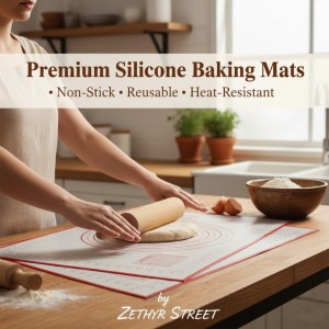 Silicone Baking Mat, Full Sheet Non-Stick Pastry & Dough Mat with Measurement Guides, Silicone Mat & Baking Essentials, 15
