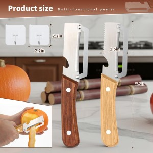 2 Pcs Multi-Functional Vegetable Peeler for Kitchen, Features Solid Wood Handles, Stainless Steel Blade, with Bottle Opener, Kitchen Peeling Tool for Fruits Potatoes Apples Carrots Zucchini