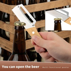 2 Pcs Multi-Functional Vegetable Peeler for Kitchen, Features Solid Wood Handles, Stainless Steel Blade, with Bottle Opener, Kitchen Peeling Tool for Fruits Potatoes Apples Carrots Zucchini